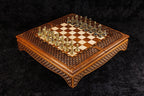 Handmade box-style folding wooden chess set 60 cm with built-in storage compartment