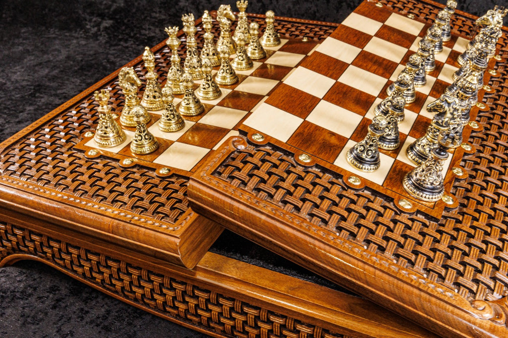 Crafted folding chess set box style 23.6 inch wooden board for travel and home use