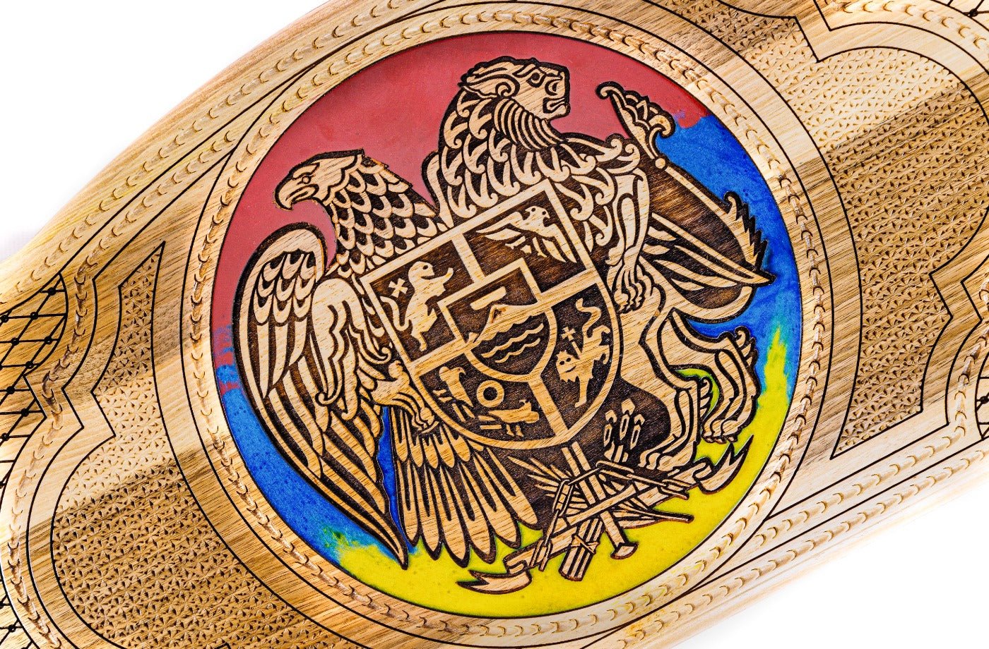 Luxury backgammon board Armenian heraldic epoxy artistic wooden style