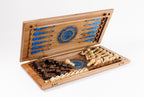 Carved Tree Branch Blue Epoxy chess and backgammon set - board surface detail