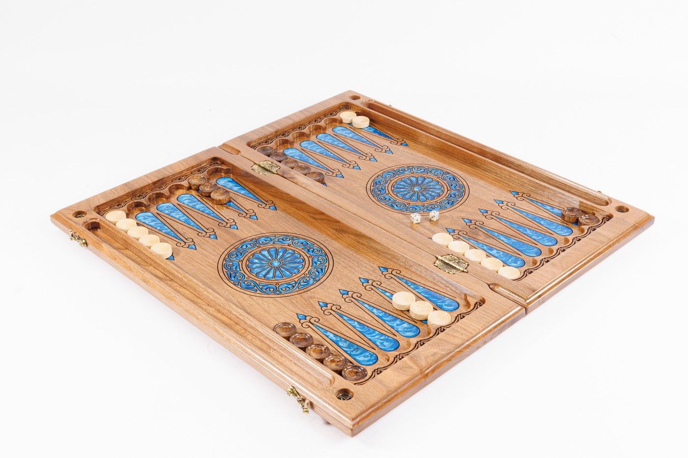 Luxury Carved Chess Set & Backgammon — Tree Branch & Blue Epoxy 60 cm | 23.6" - Unumperfectus