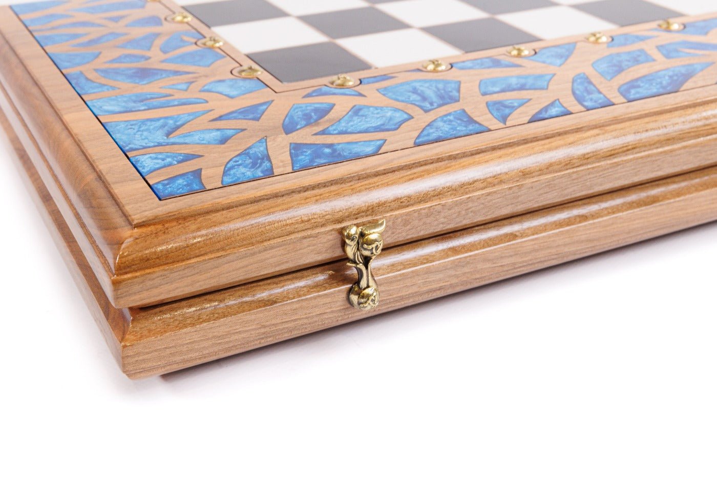 Luxury Carved Chess Set & Backgammon — Tree Branch & Blue Epoxy 60 cm | 23.6" - Unumperfectus