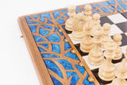 Carved Tree Branch Blue Epoxy chess and backgammon set - carrying case included