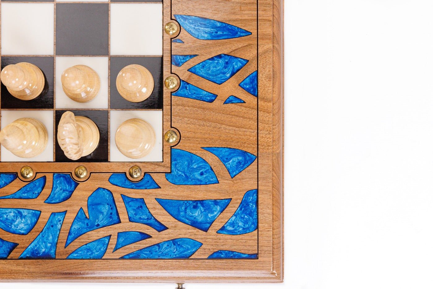 Luxury Carved Chess Set & Backgammon — Tree Branch & Blue Epoxy 60 cm | 23.6" - Unumperfectus
