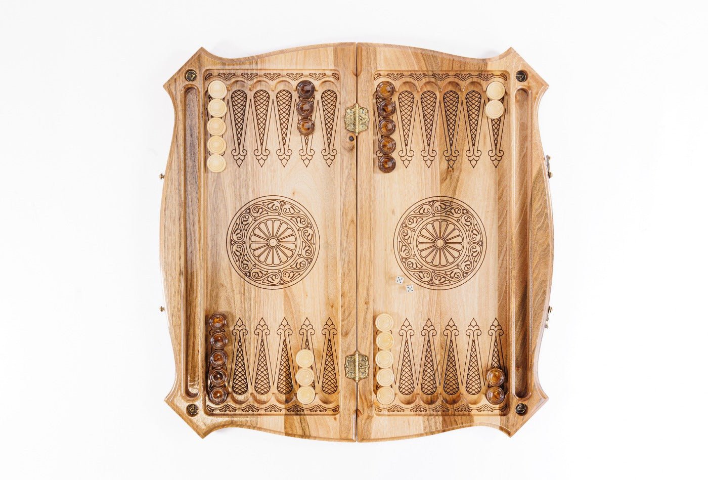 Luxury Wooden Carved Chess Board & Backgammon With Epoxy Squares 60 cm | 23.6" - Unumperfectus