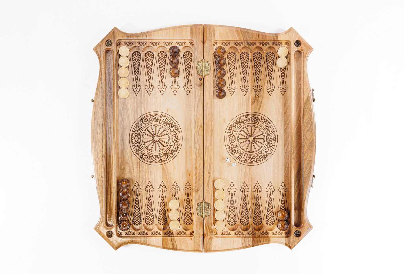 Luxury Wooden Carved Chess Board & Backgammon With Epoxy Squares 60 cm | 23.6" - Unumperfectus