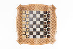 Carved Epoxy Squares chess and backgammon set - chess pieces set up for play