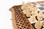 Carved Epoxy Squares chess and backgammon set - top-down view of the board