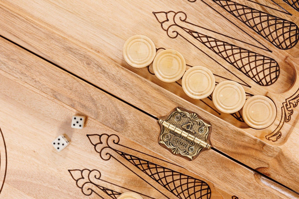 Luxury Wooden Carved Chess Board & Backgammon With Epoxy Squares 60 cm | 23.6" - Unumperfectus