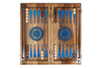 Painting Epoxy backgammon board - playing pieces and dice arranged on the board