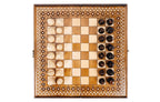 Armenian Carpet chess and backgammon set - chess pieces set up for play