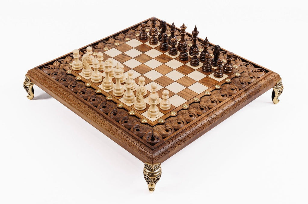 Luxury Armenian square chess set with bronze legs handcrafted design