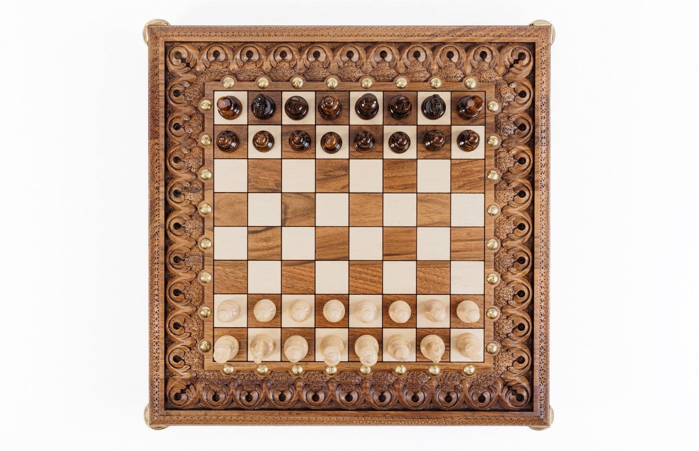 Premium artisan chess set square wooden luxury craftsmanship with bronze legs