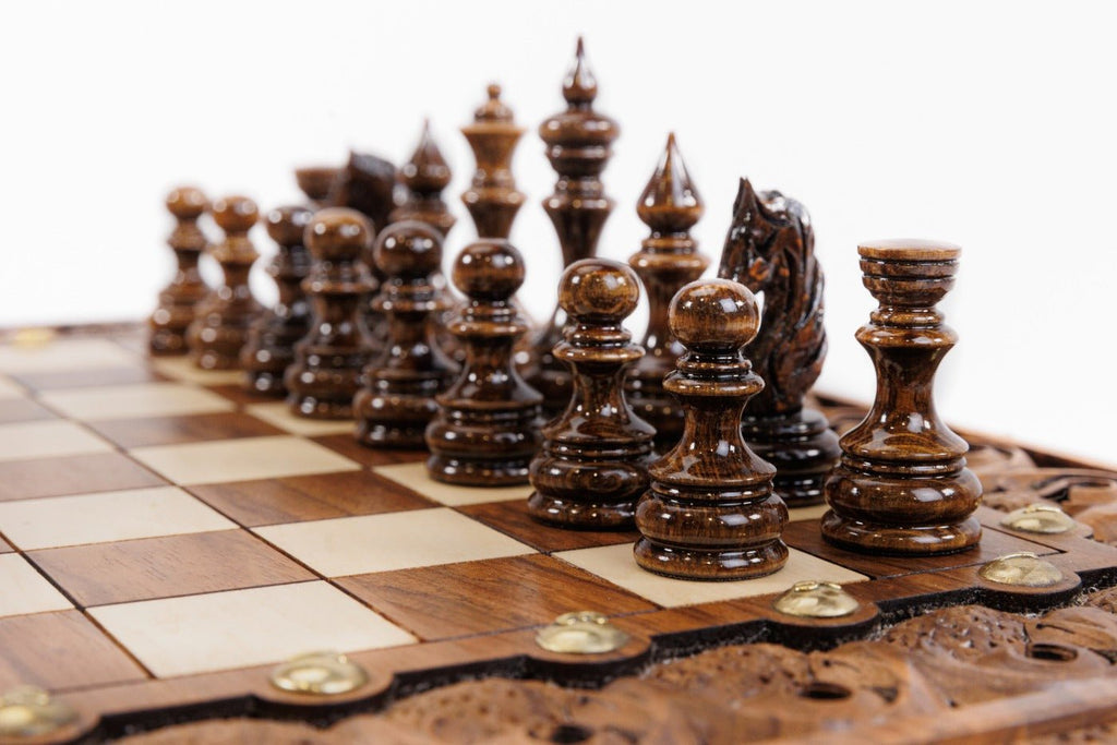 Wooden Square Chess Set with Bronze Legs 40 cm | 15.6" - Unumperfectus