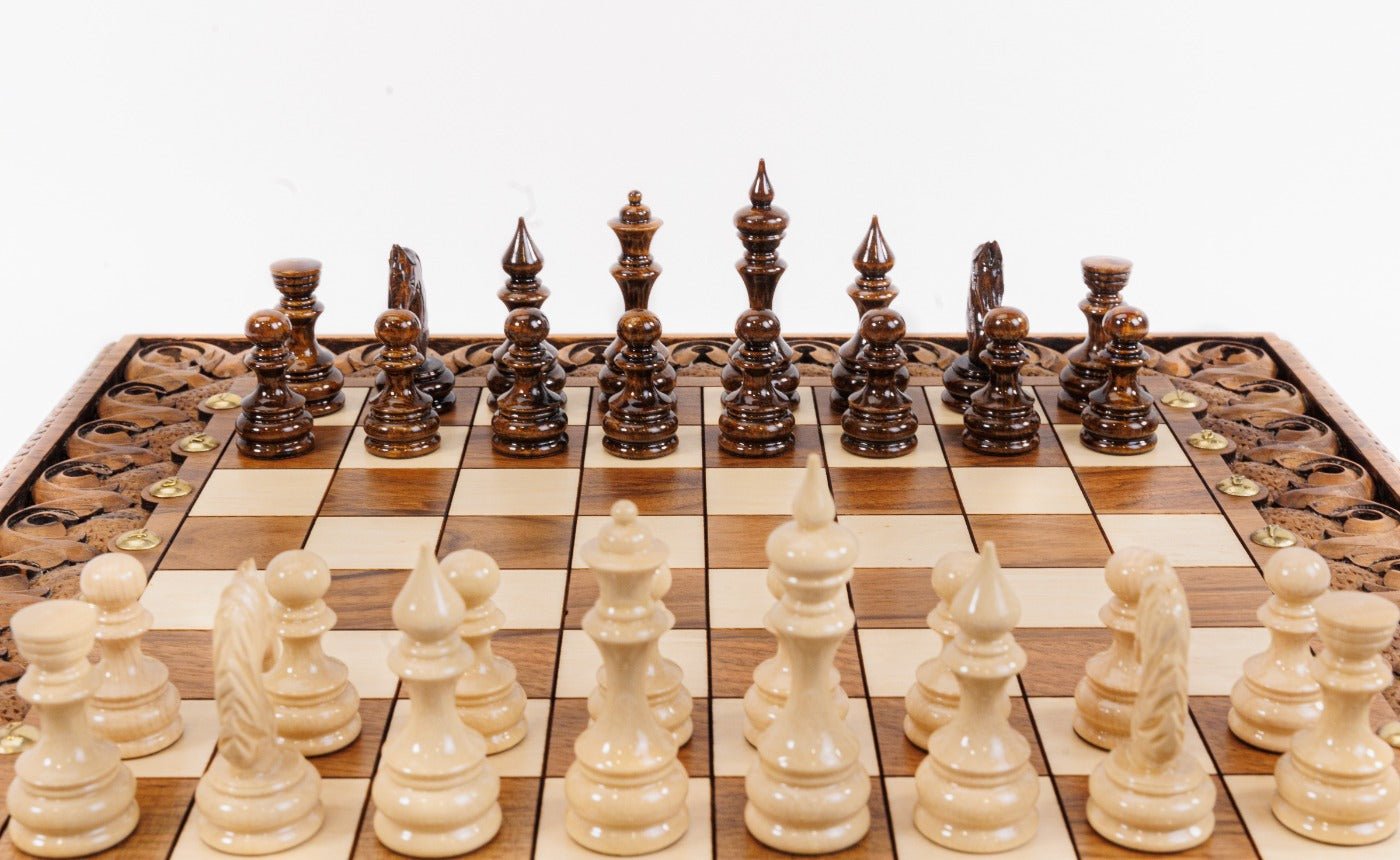Wooden Square Chess Set with Bronze Legs 40 cm | 15.6" - Unumperfectus