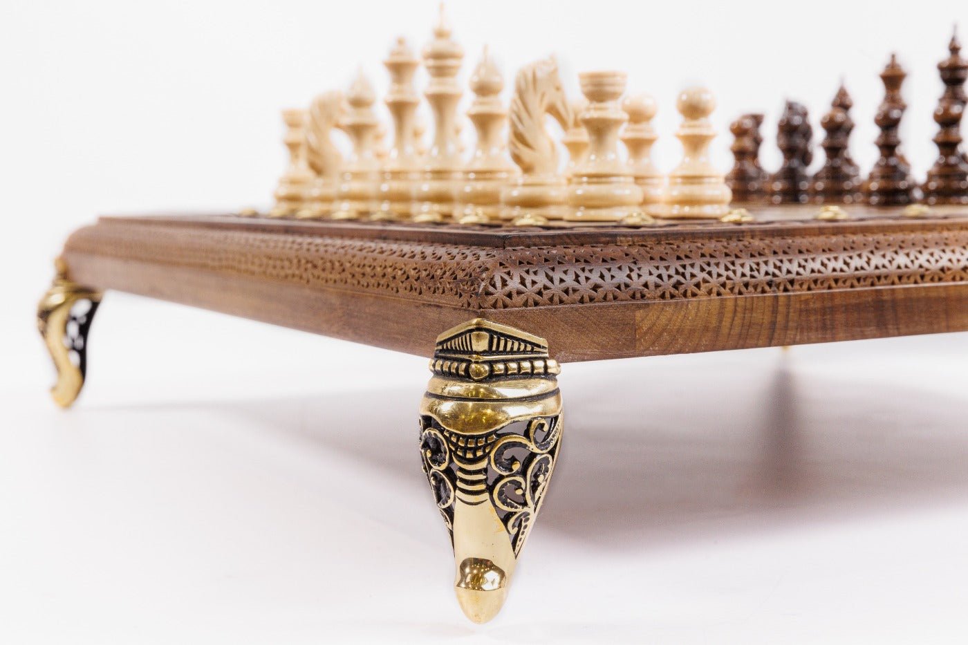 Wooden Square Chess Set with Bronze Legs 40 cm | 15.6" - Unumperfectus
