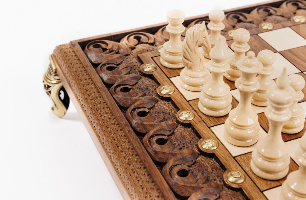 Wooden Square Chess Set with Bronze Legs 40 cm | 15.6" - Unumperfectus