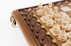 Square Bronze Legs chess set - chess pieces set up for play