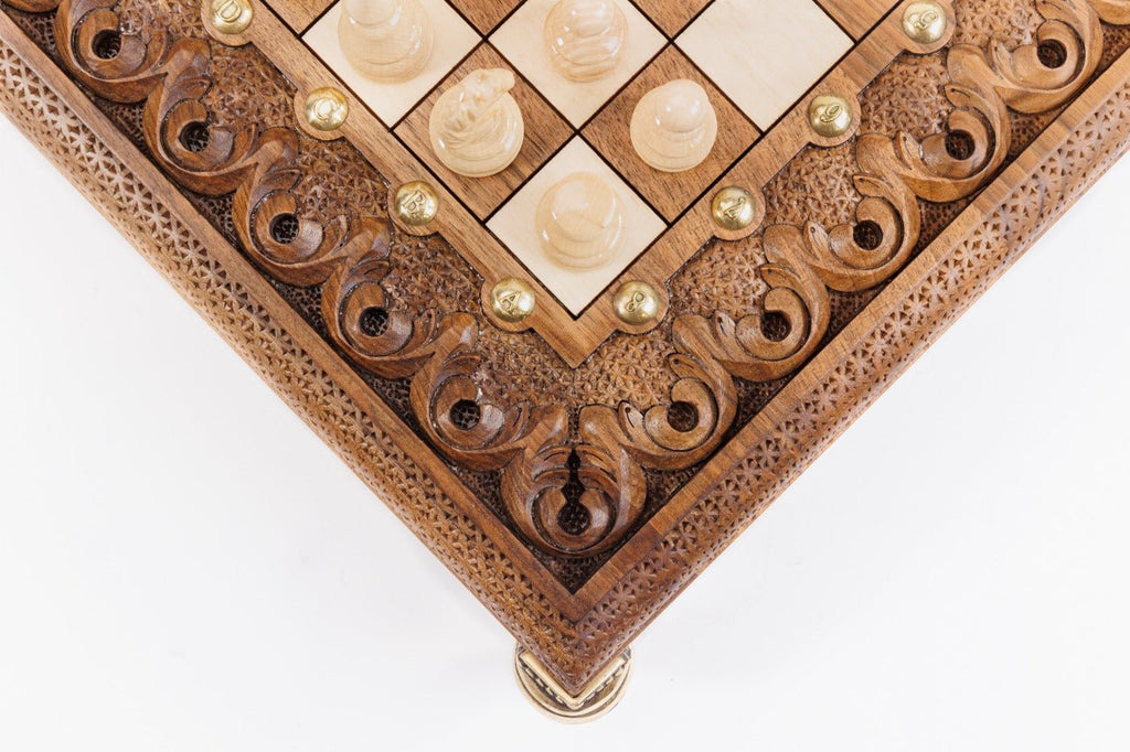 Wooden Square Chess Set with Bronze Legs 40 cm | 15.6" - Unumperfectus