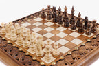Handcrafted Armenian wooden chess board elevated bronze support style