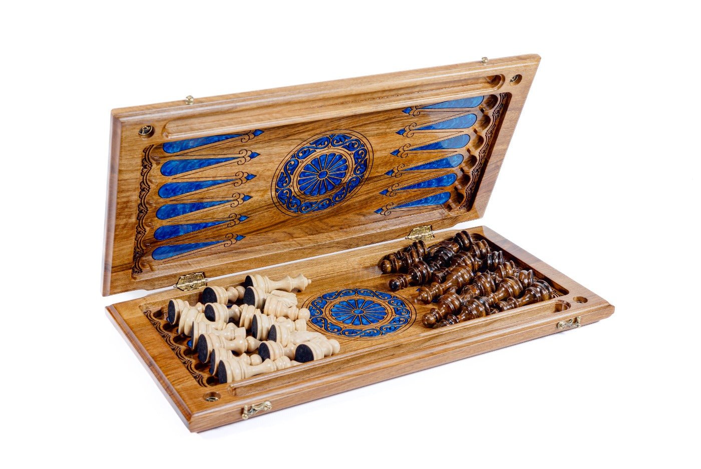 Luxury Wooden Chess Set & Backgammon Blue Epoxy 60 cm | 23.6" - Unumperfectus