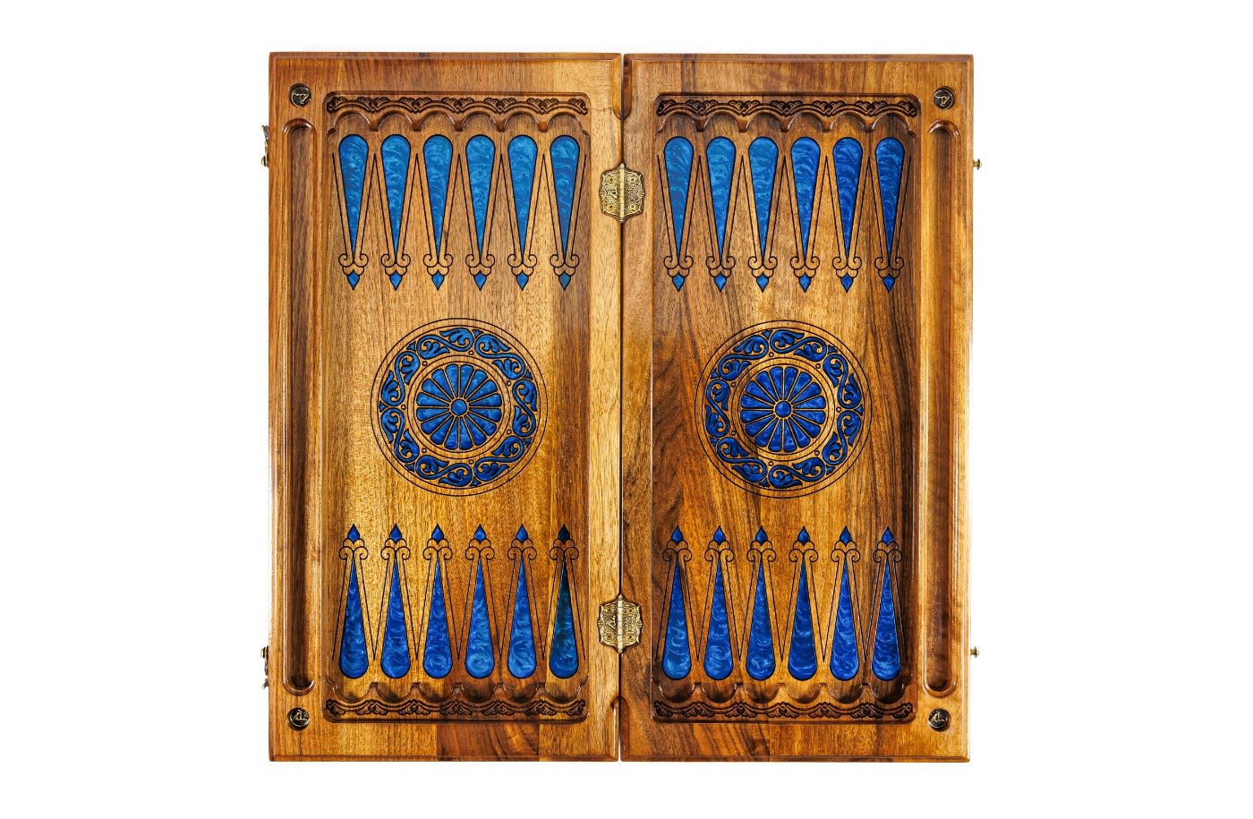Luxury Wooden Chess Set & Backgammon Blue Epoxy 60 cm | 23.6" - Unumperfectus