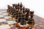 Blue Epoxy chess and backgammon set - detail of the carved border