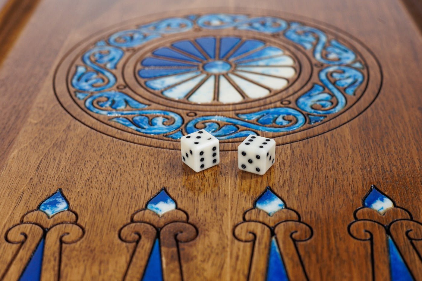 Luxury Wooden Chess Set & Backgammon Blue Epoxy 60 cm | 23.6" - Unumperfectus