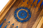 Blue Epoxy chess and backgammon set - close-up of the playing squares