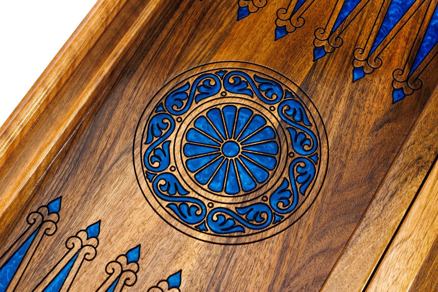 Luxury Wooden Chess Set & Backgammon Blue Epoxy 60 cm | 23.6" - Unumperfectus
