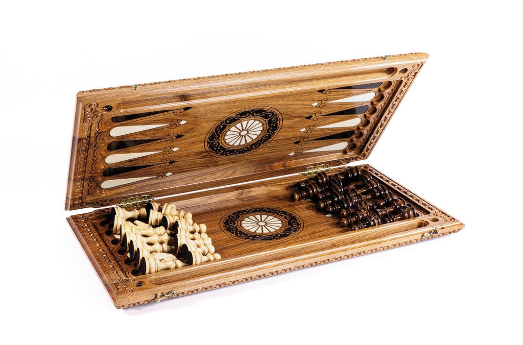Luxury Wooden Chess Set & Backgammon Ornamental Braid 70 cm / 27.5" - Unumperfectus