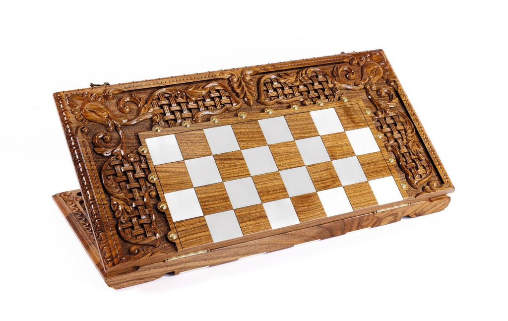 Luxury Wooden Chess Set & Backgammon Ornamental Braid 70 cm / 27.5" - Unumperfectus
