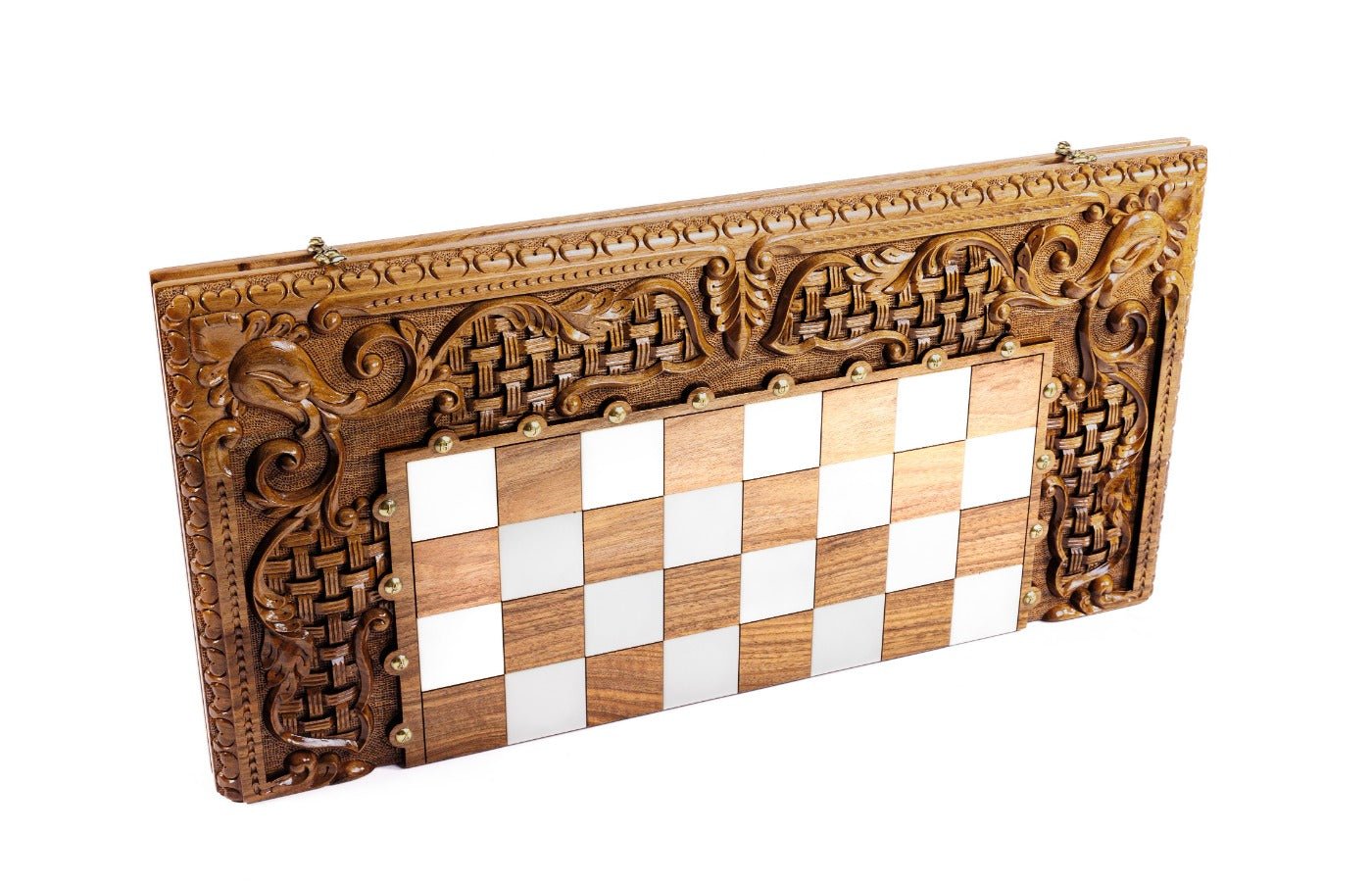 Luxury Wooden Chess Set & Backgammon Ornamental Braid 70 cm / 27.5" - Unumperfectus