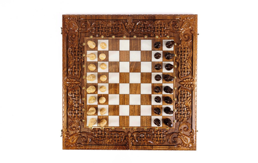 Luxury Wooden Chess Set & Backgammon Ornamental Braid 70 cm / 27.5" - Unumperfectus