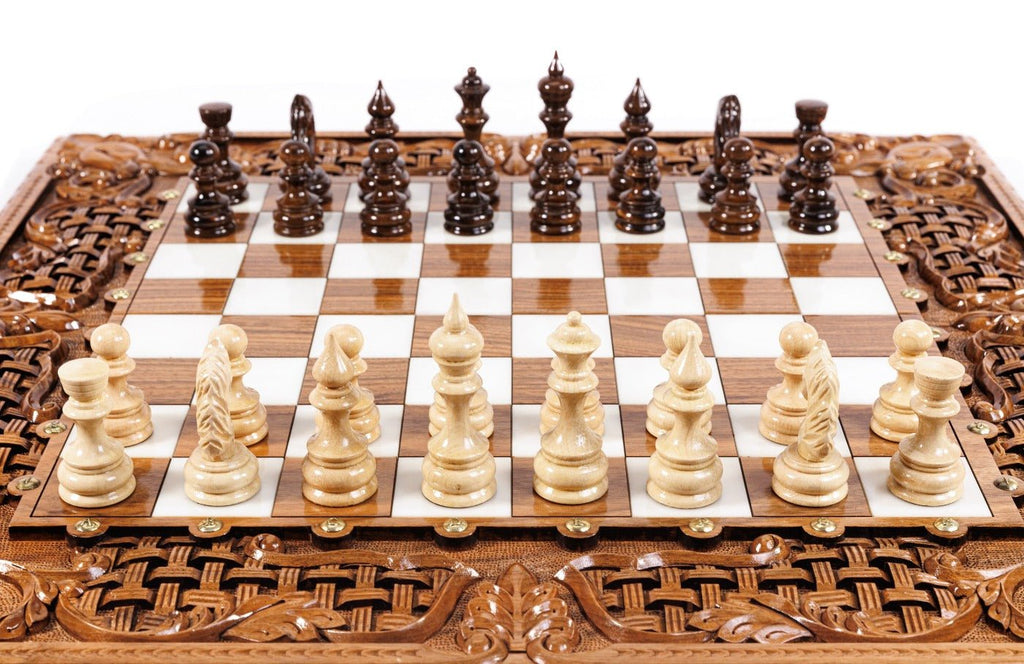 Luxury Wooden Chess Set & Backgammon Ornamental Braid 70 cm / 27.5" - Unumperfectus