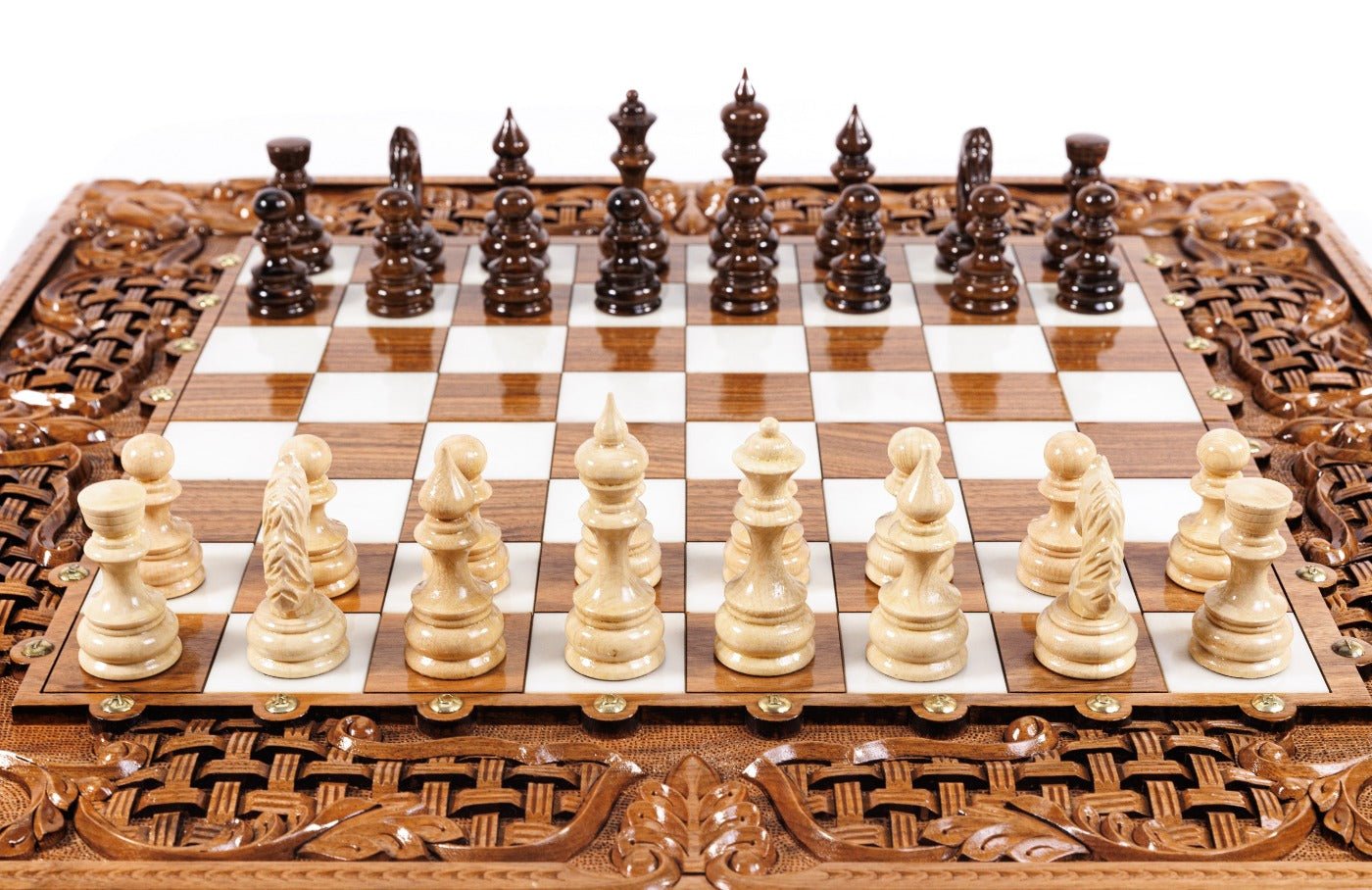 Luxury Wooden Chess Set & Backgammon Ornamental Braid 70 cm / 27.5" - Unumperfectus
