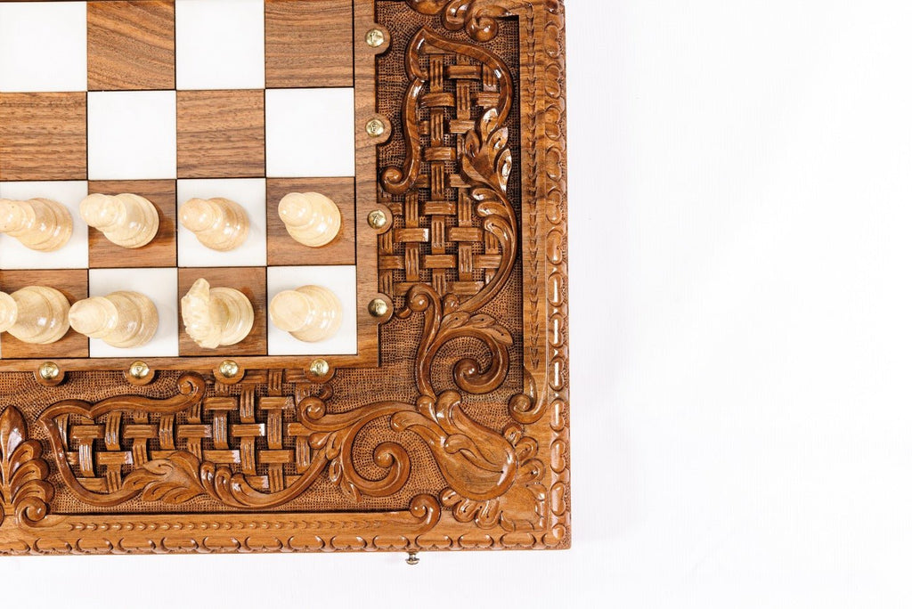 Luxury Wooden Chess Set & Backgammon Ornamental Braid 70 cm / 27.5" - Unumperfectus