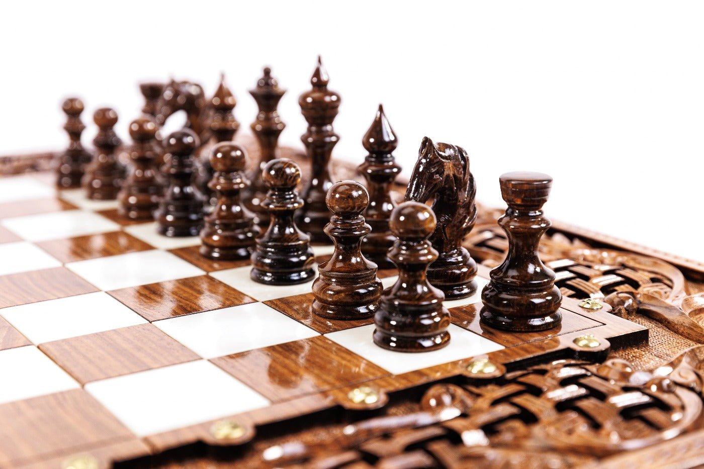 Luxury Wooden Chess Set & Backgammon Ornamental Braid 70 cm / 27.5" - Unumperfectus