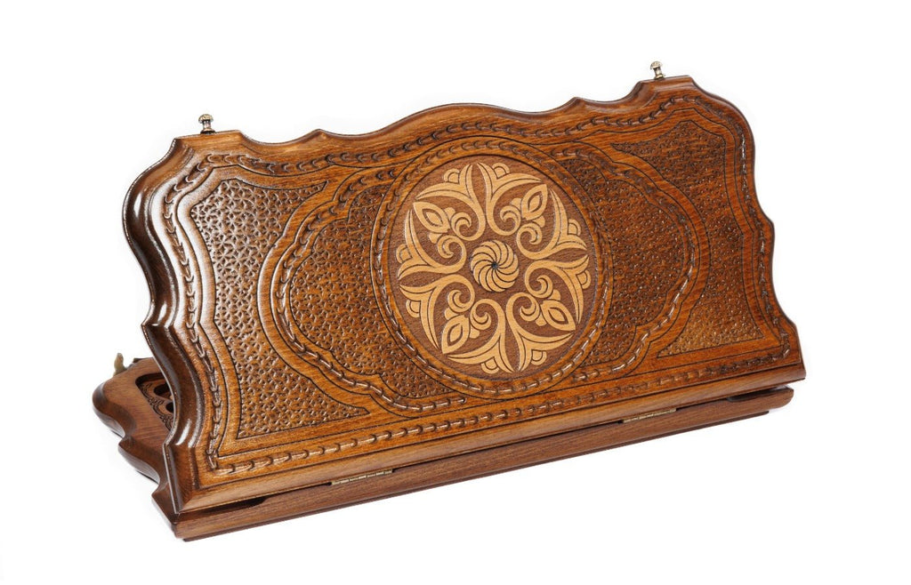 Wooden backgammon board with ornamental classic design 15.7 inch