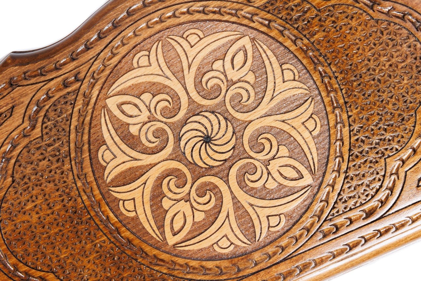 Handcrafted compact backgammon set with decorative carved detailing