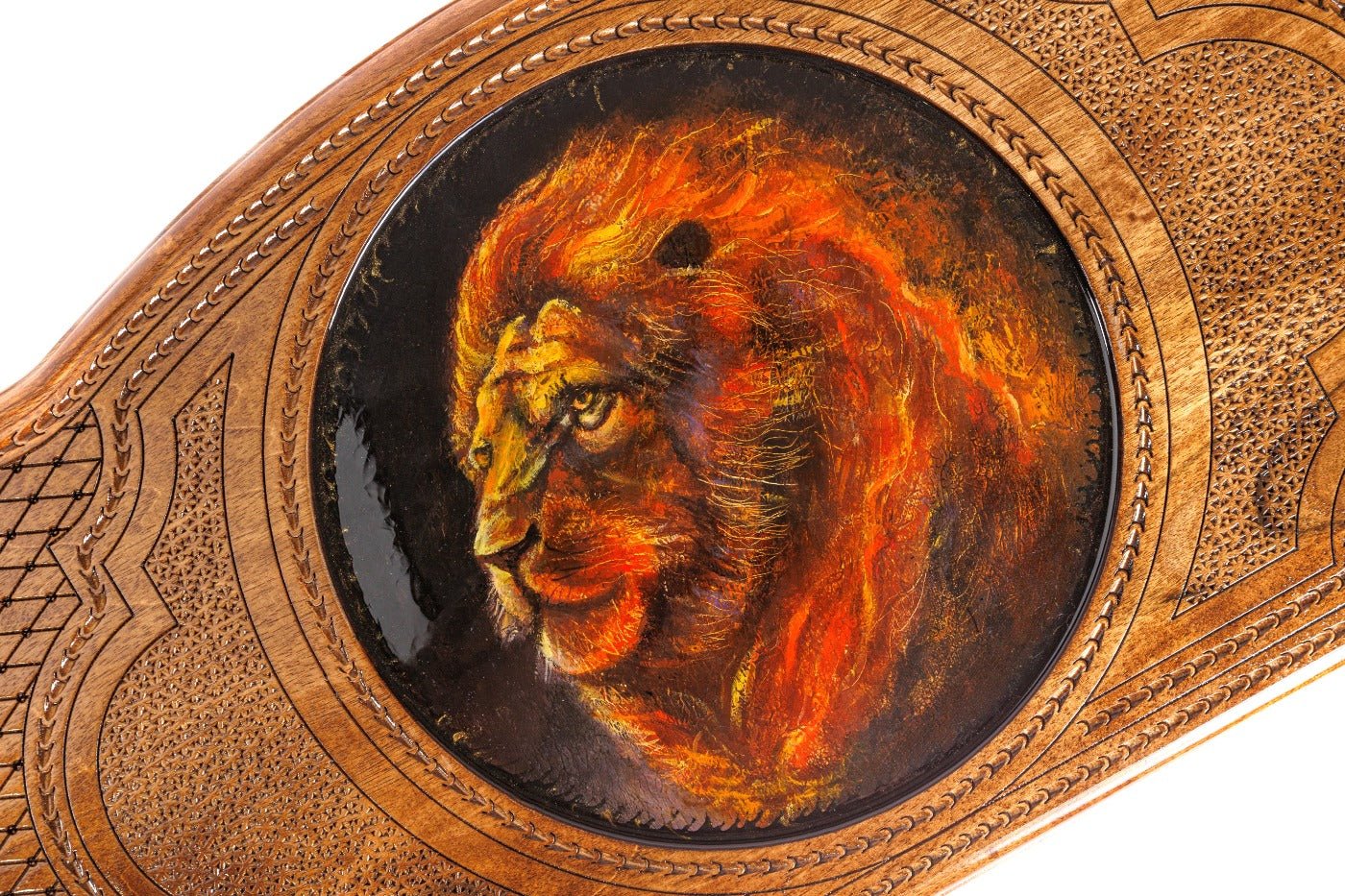 Luxury backgammon board lion artistic epoxy wooden detail