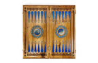 Painting Epoxy backgammon board - playing pieces and dice arranged on the board