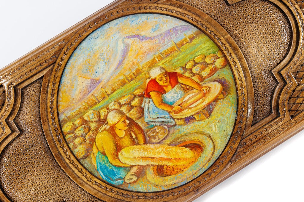 Luxury backgammon board with artistic painting and epoxy detail
