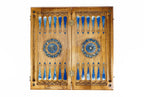 Pomegranate Painting Epoxy backgammon board - close-up of the carved design