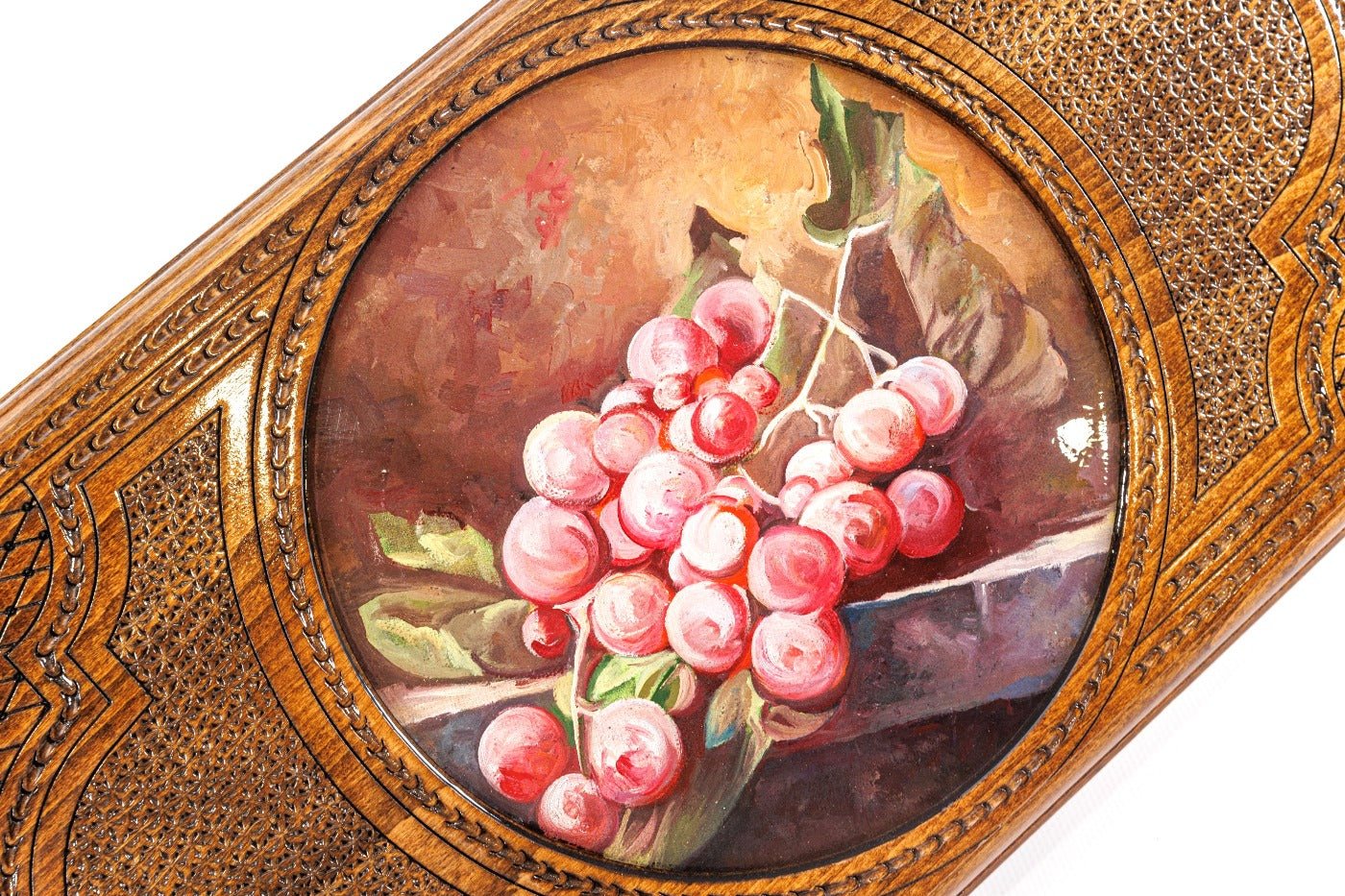 Luxury backgammon board with grape artistic wooden illustration