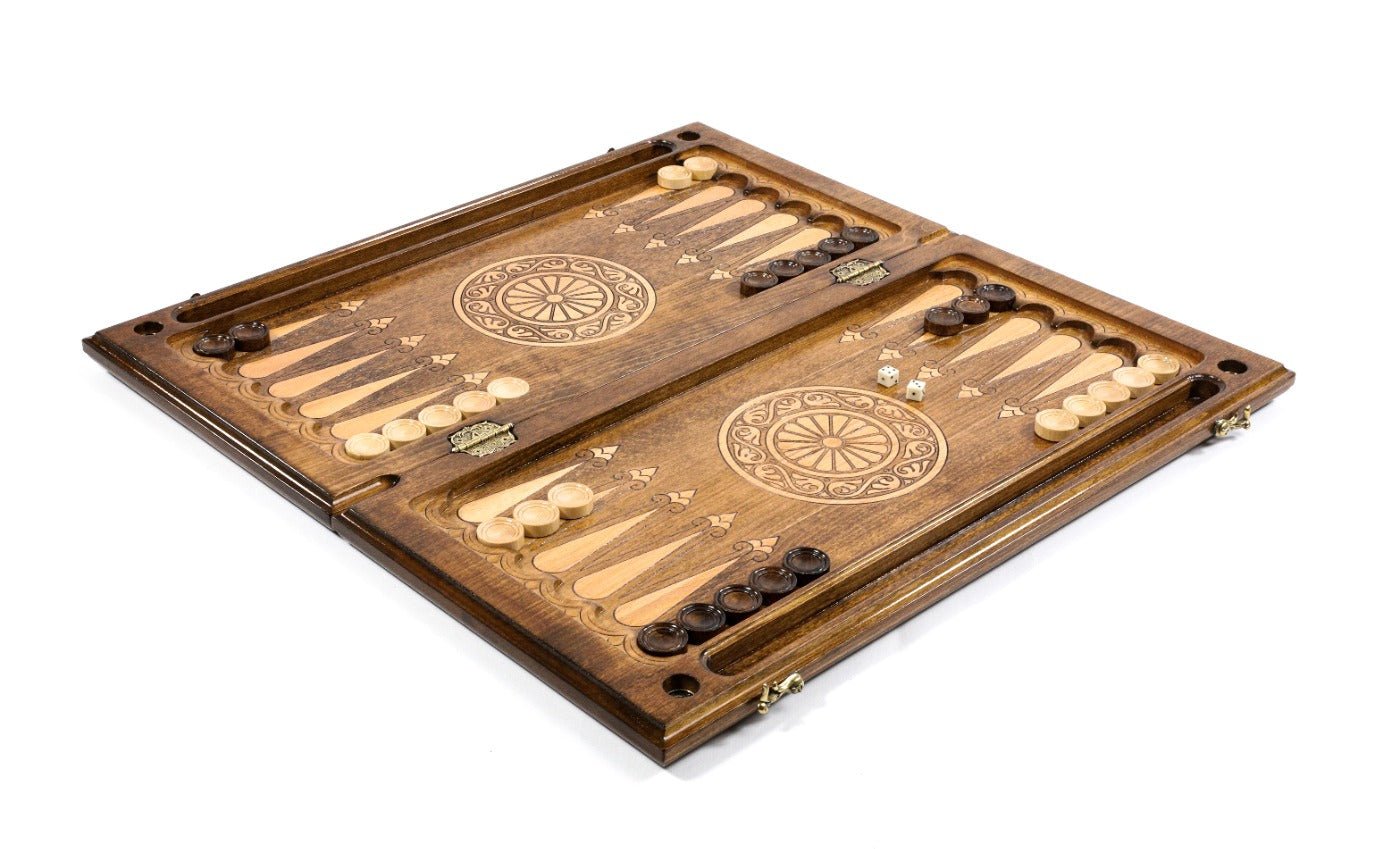 Premium handcrafted wooden backgammon board seasonal nature painting style