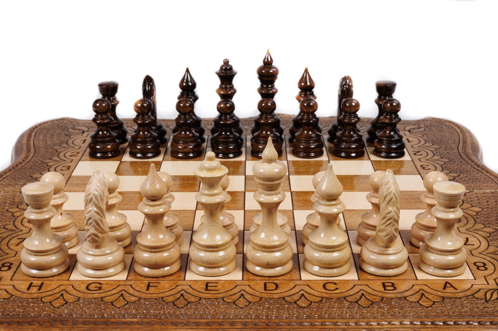 unique wooden chess set with Ararat silhouette