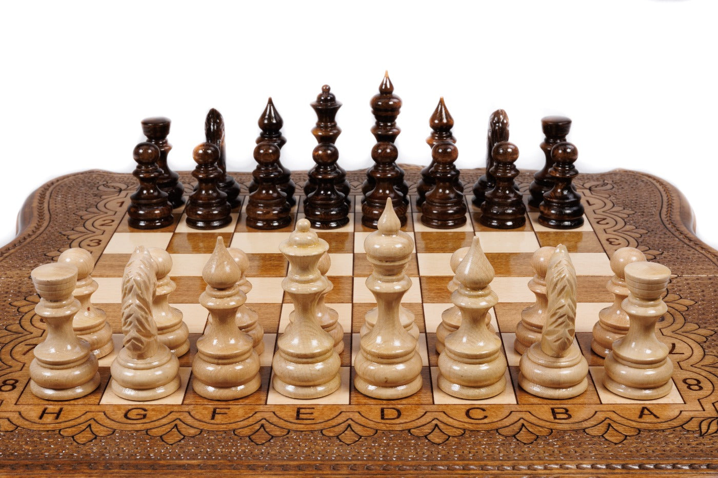 unique wooden chess set with Ararat silhouette