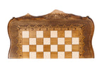 Mount Ararat Outline chess set - close-up of hand-carved chess pieces