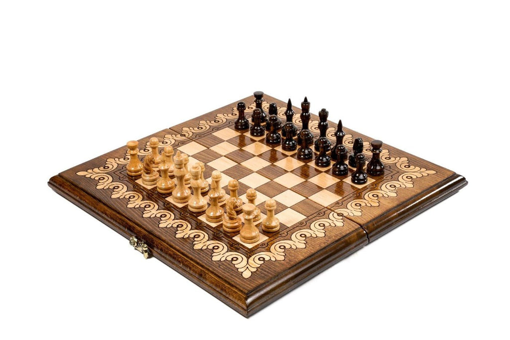 Handmade classic chess set with expanded playing field 15.7 inch